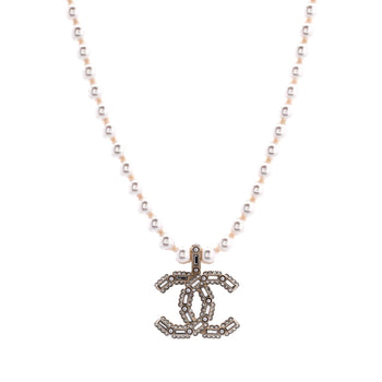 Chanel Cc Short Pendant Necklace Faux Pearls With Metal And Crystals