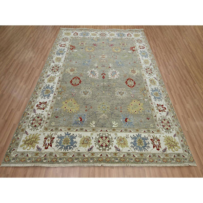 8'1"X10'1" Stone Gray Agra With Ziegler Design Hand Knotted Pure Wool Rug