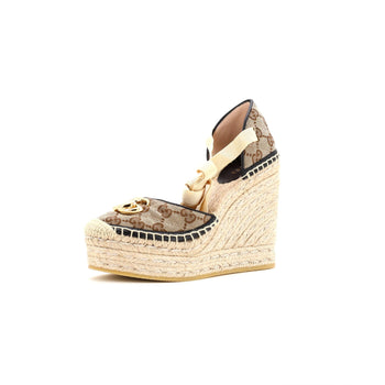 Gucci Women'S Gg Marmont Wedge Espadrilles Diagonal Quilted Gg Canvas