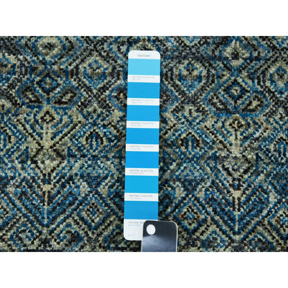 2'6"X10' Blue 100% Wool Hand Knotted Kohinoor Herrita Design Runner Rug