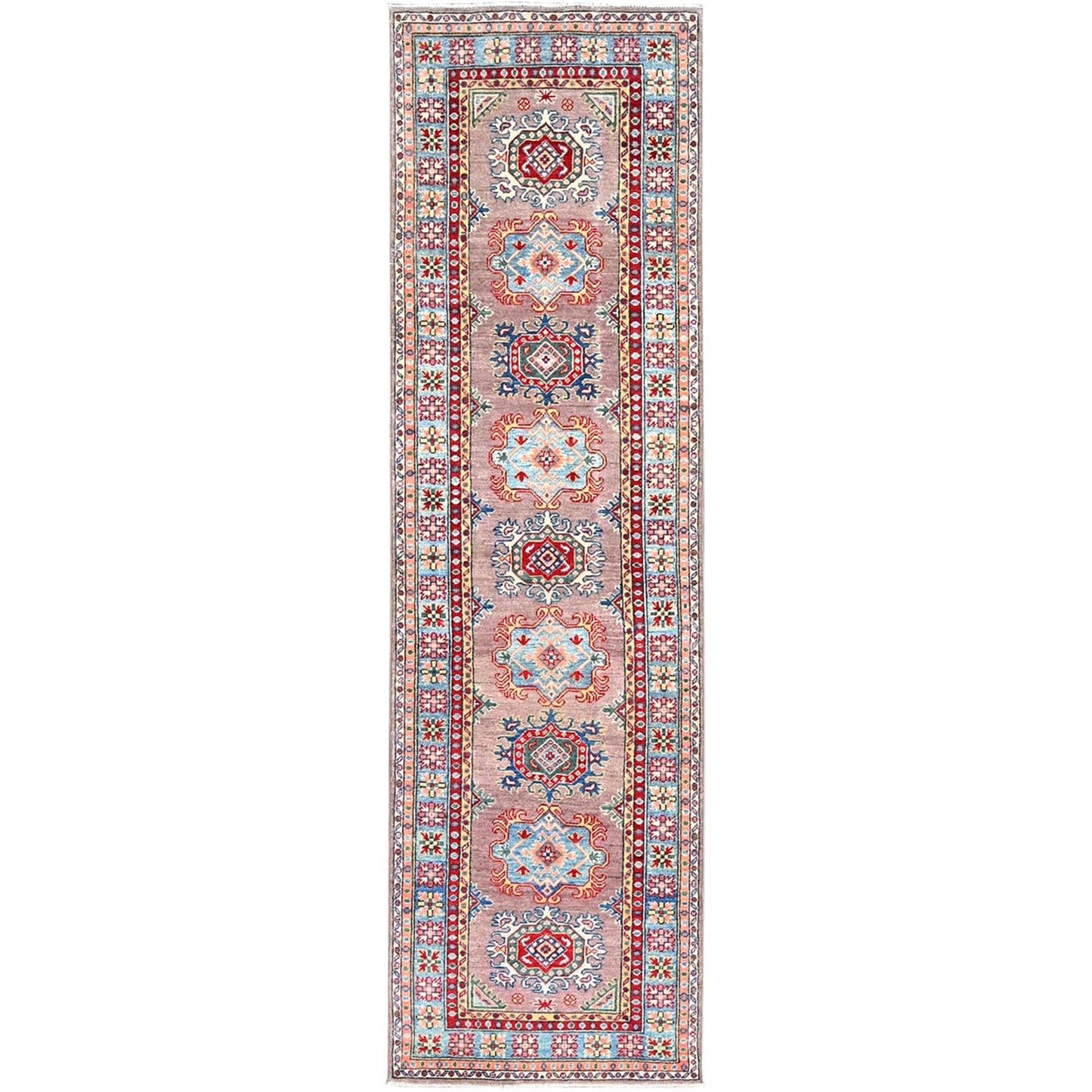2'7"X9'3" Gray Hand Knotted Densely Woven Kazak Wool Runner Oriental Rug