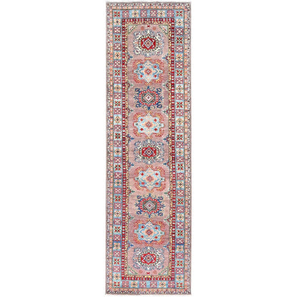 2'7"X9'3" Gray Hand Knotted Densely Woven Kazak Wool Runner Oriental Rug