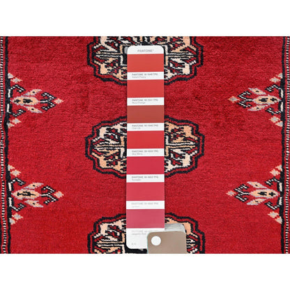 Knotted 2'7"x6'3" Red Princess Bokara Tribal Medallions Rug Soft Wool Hand