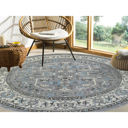 11'8"X11'8" Hand Knotted Gray Heriz Fine Peshawar Pure Wool Round Rug