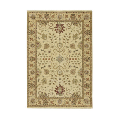 5'4"X8' Ivory Agra Ziegler Design Leaf Pattern Pure Wool Hand Knotted Rug
