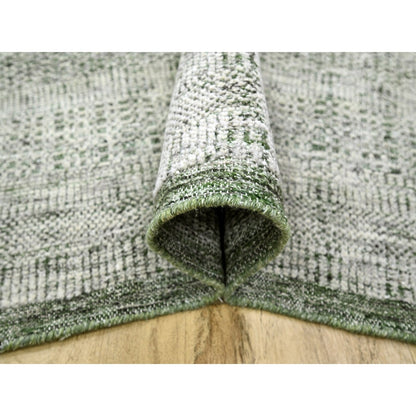 9'X12'1" White With Green Oxidized Grass Design Wool Hand Knotted Rug