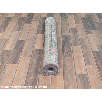 3'7"X5'9" Blue Hand Knotted Old Farsian Karman Worn Wool Oriental Rug