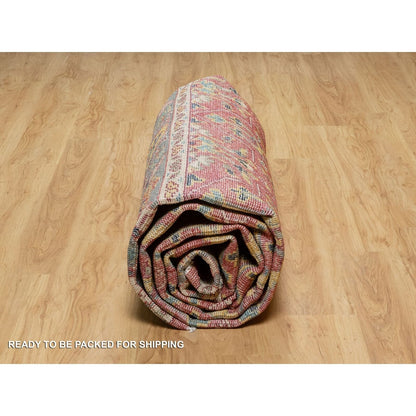10'X13'9" Red Hand Knotted Antiqued Oushak Design Wool Oriental Rug