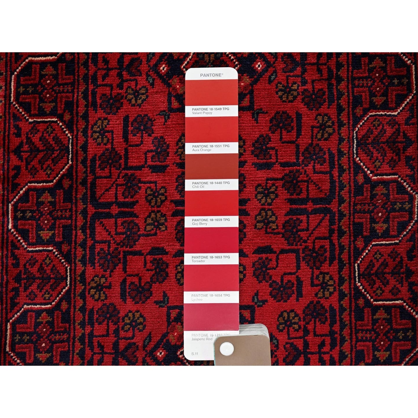1'9"X5' Red Hand Knotted Afghan Khamyab Geometric Design Wool Runner Rug