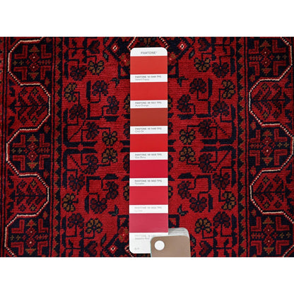 1'9"X5' Red Hand Knotted Afghan Khamyab Geometric Design Wool Runner Rug