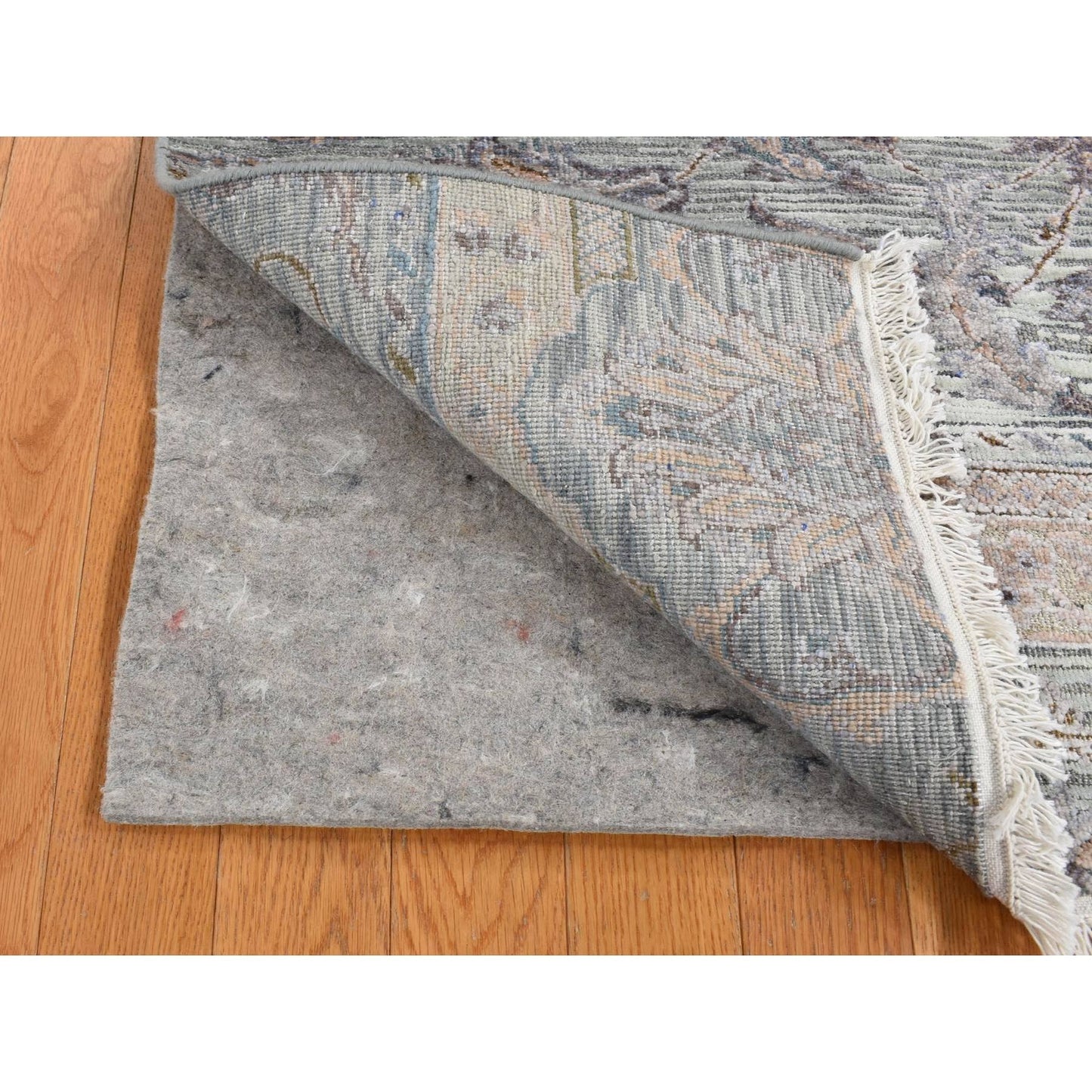 Rug 2'x3' Green Silk with Wool Mughal Design Hand Knotted Mat