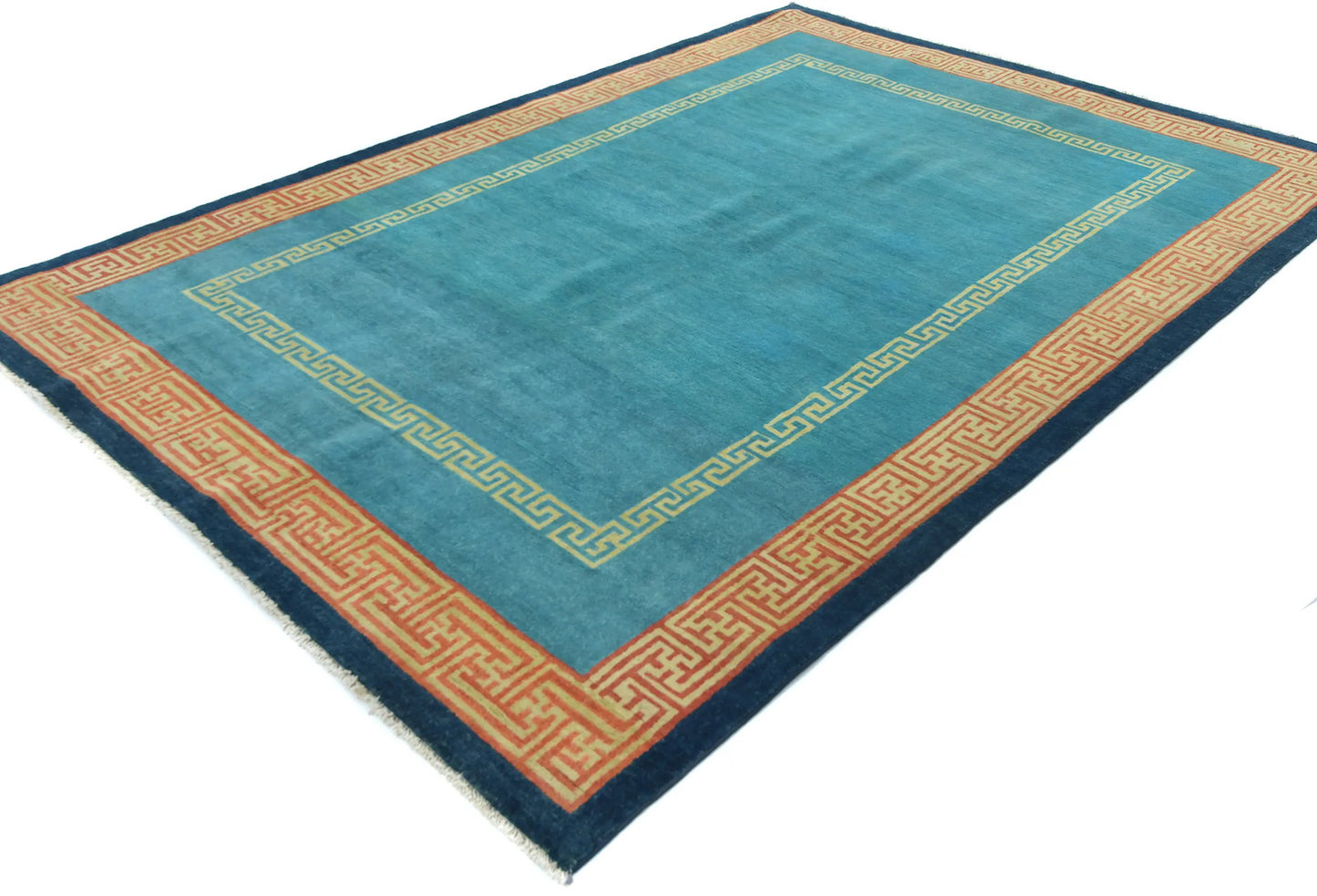 Handmade Blue Kazak Oriental Rug 6X9 ft Bordered Handspun Wool