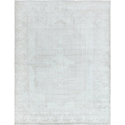 9'6"X12'5" Hand Knotted Ivory Vintage Farsian Karman Worn Wool Rug