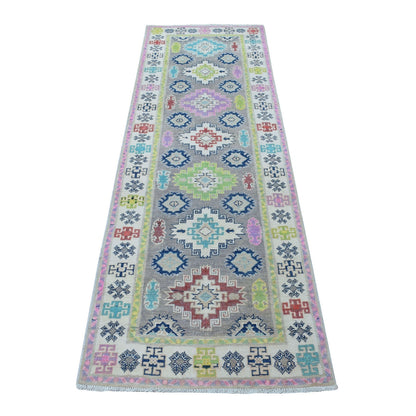 2'7"X7'10" Gray Fusion Kazak Organic Wool Hand Knotted Runner Rug