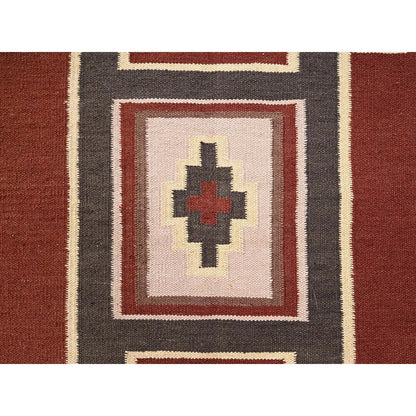 5'2"X7' Brown American Geometric Design Rug Flat Weave Hand Woven Wool