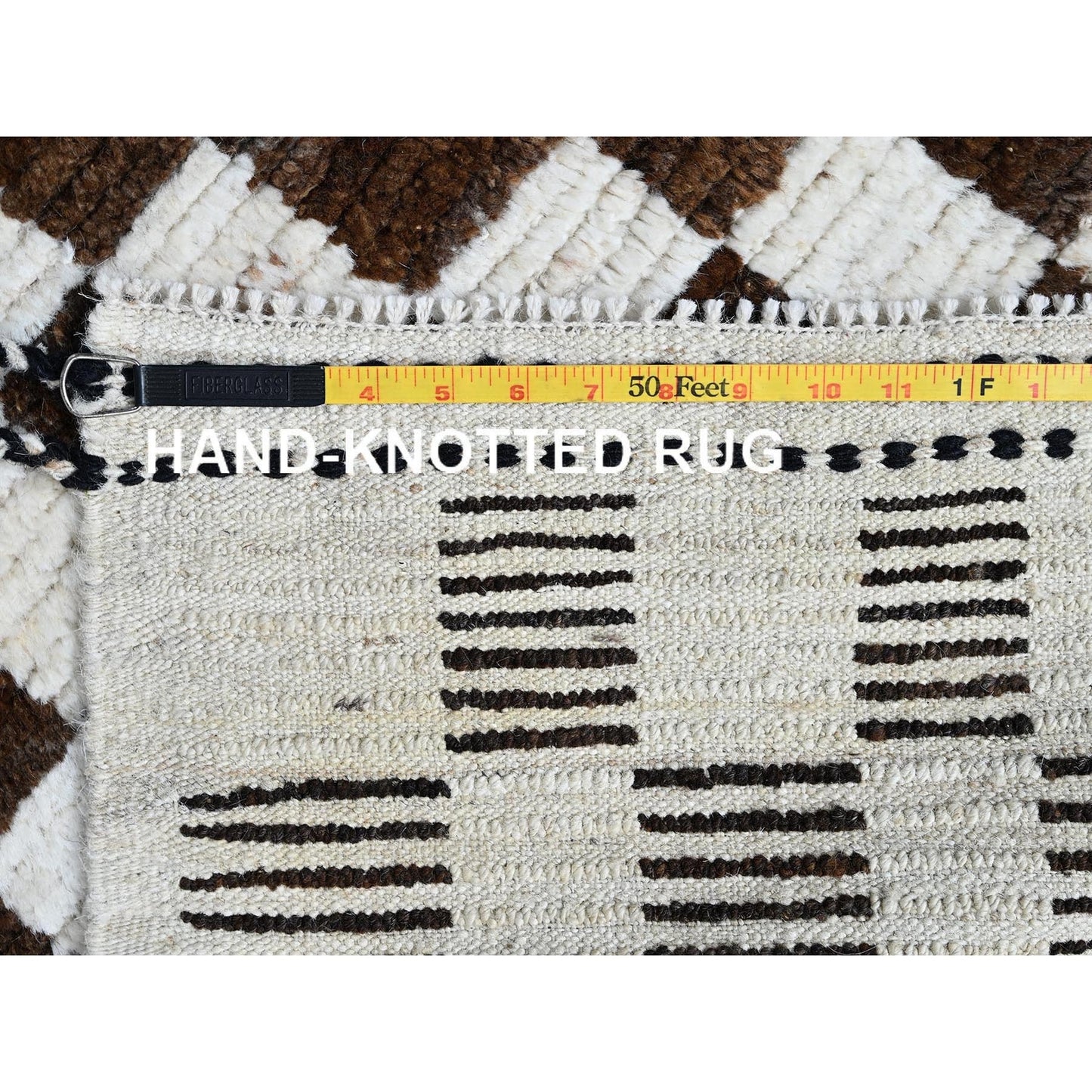 2'10"X4'10" Brown Moroccan Weave Squares Design Pure Wool Hand Knotted Rug