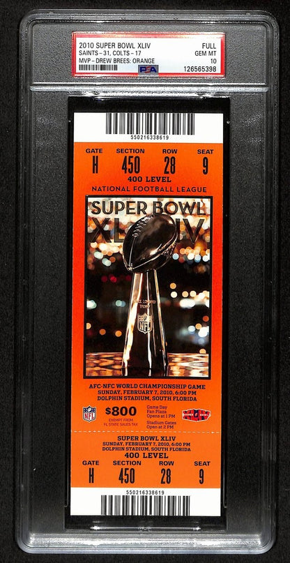 2010 Super Bowl Xliv (44) Full Ticket Saints Vs. Colts Psa Gem Mint 10  201383