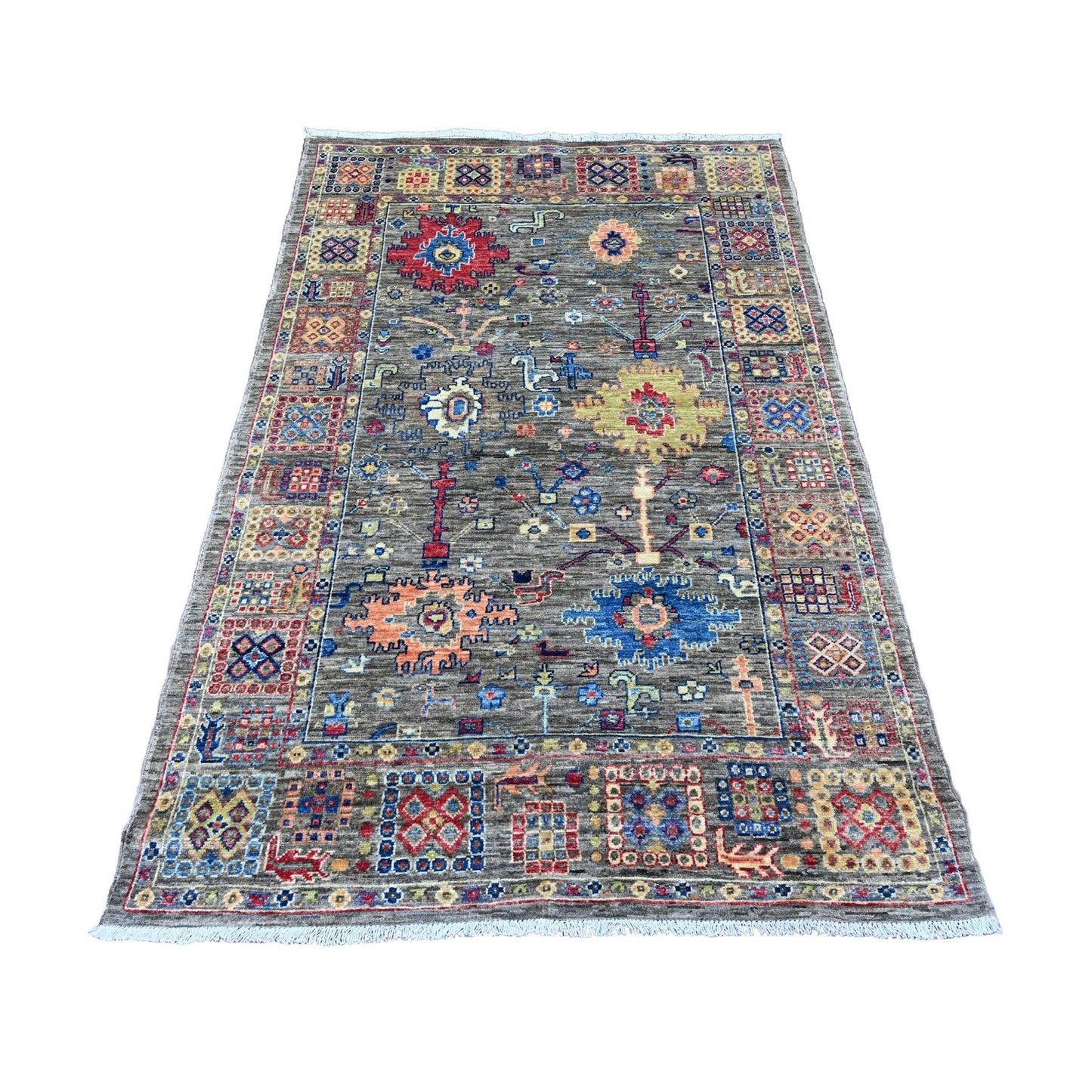 4'X6' Gray Peshawar Ziegler Mahal Design Hand Knotted Pure Wool Rug