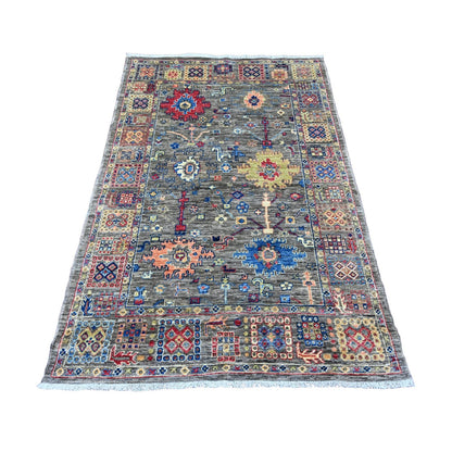 4'X6' Gray Peshawar Ziegler Mahal Design Hand Knotted Pure Wool Rug