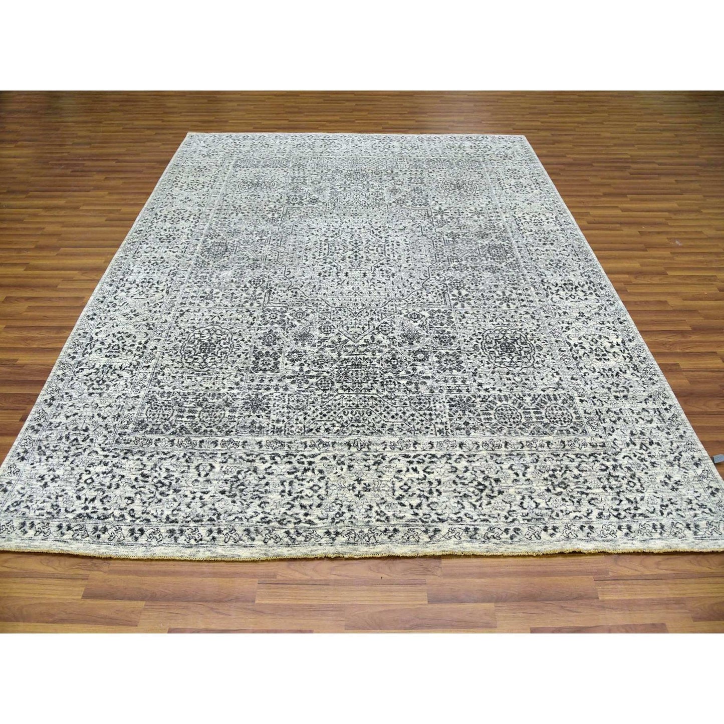 8'X9'10" White Undyed 100% Wool Hand Knotted Mamluk Dynasty Design Rug