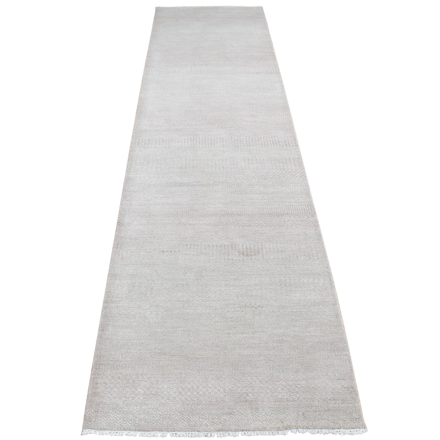 2'7"X11'3" Pink Grass Design Gabbeh Wool And Silk Hand Knotted Runner Rug