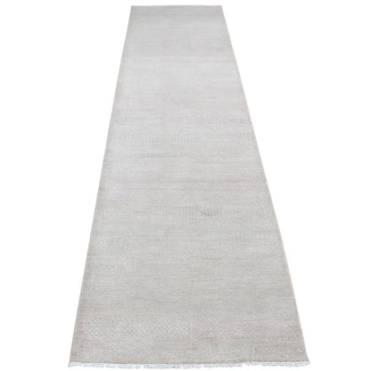 2'7"X11'3" Pink Grass Design Gabbeh Wool And Silk Hand Knotted Runner Rug