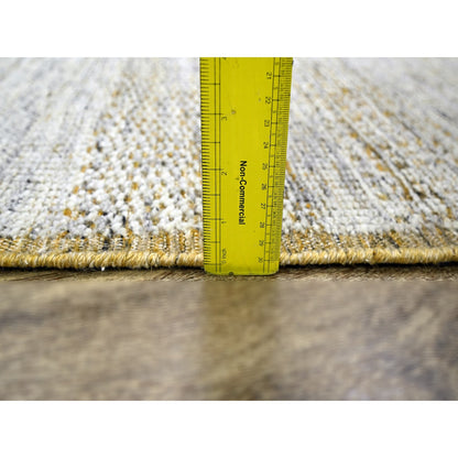 2'8"X8'2" Gold Hand Knotted Oxidized Grass Design Pure Wool Runner Rug