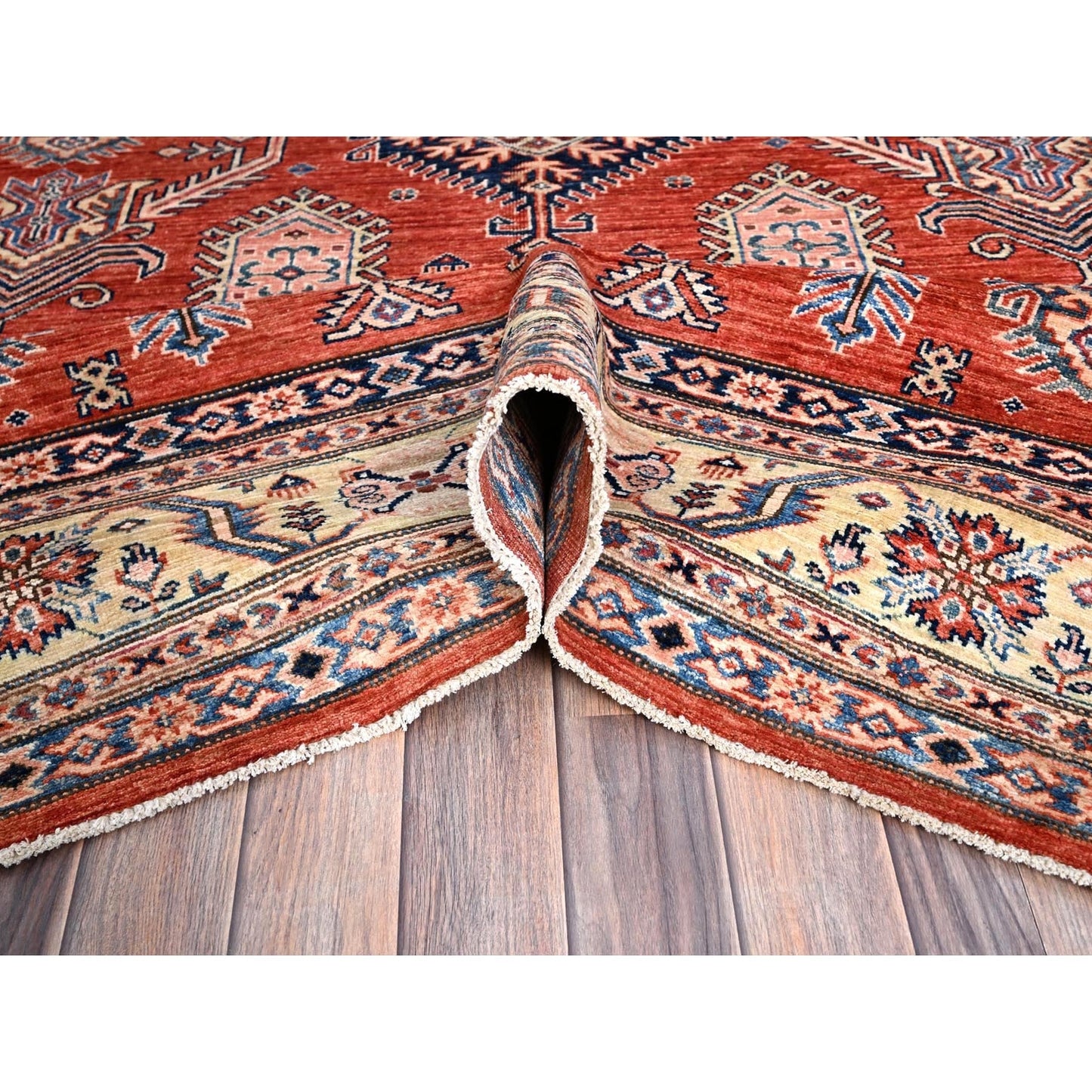 8'1"X10' Gypsy Red Afghan Super Kazak Pure Wool Hand Knotted Oriental Rug