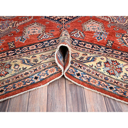 8'1"X10' Gypsy Red Afghan Super Kazak Pure Wool Hand Knotted Oriental Rug