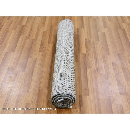 3'X4'9" Storm Gray Undyed Natural Wool Grass Design Hand Knotted Rug