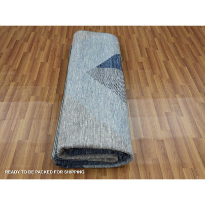 9'2"X11'10" Blue Geometric Art Deco Collection Wool Hand Knotted Rug
