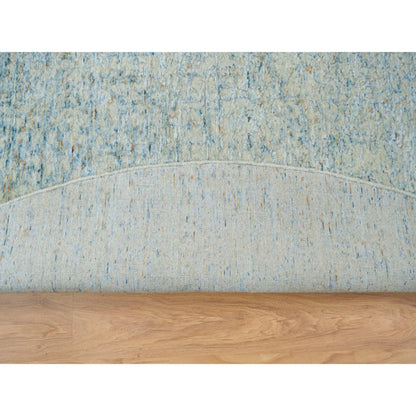 9'10"X9'10" Gray Wool And Silk Modern Jacquard Hand Loomed Round Rug