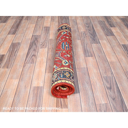 2'10"X4'7" Barn Red Seeripe Heris Design Soft Wool Hand Knotted Rug