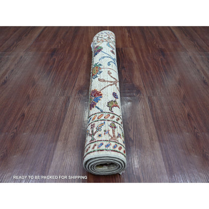 2'9"x3'10" Gray Hand Knotted Afghan Sultani Pomegranate Design Wool Rug