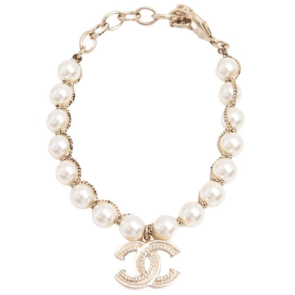 Chanel Bracelet Fake Pearl Chain Coco Mark Motif A19 Gp