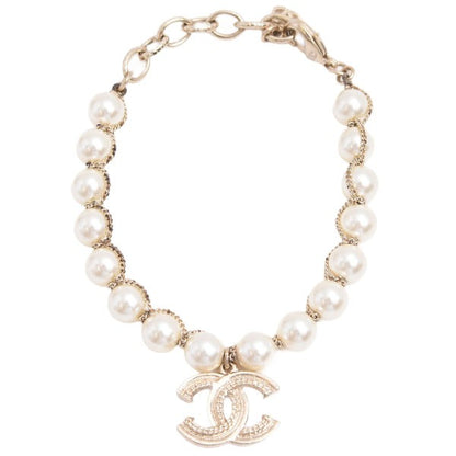 Chanel Bracelet Fake Pearl Chain Coco Mark Motif A19 Gp