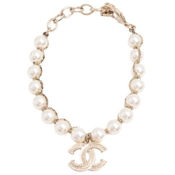 Chanel Bracelet Fake Pearl Chain Coco Mark Motif A19 Gp