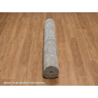 6'1"X9' Gray Modern Erased Design Undyed Natural Wool Hand Knotted Rug