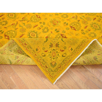 8'2"X10'1" Golden Overdyed Zoroastrian Design Wool Hand Knotted Rug