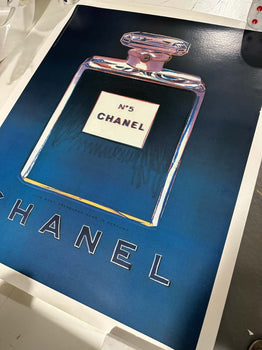 Chanel N5 Warhol Original 1997 On Linen Blue/Blue 22 X 29 Inches On Linen