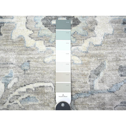 11'6"X15' Mineral Deposit Gray Sickle Leaf Design Pure Wool Oversized Rug