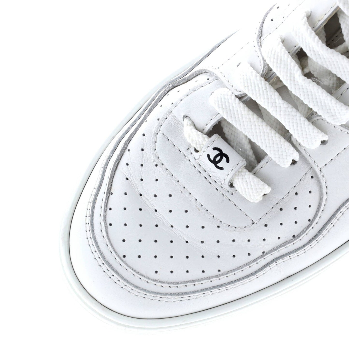 Chanel Women'S Cc Low-Top Sneakers Perforated Leather