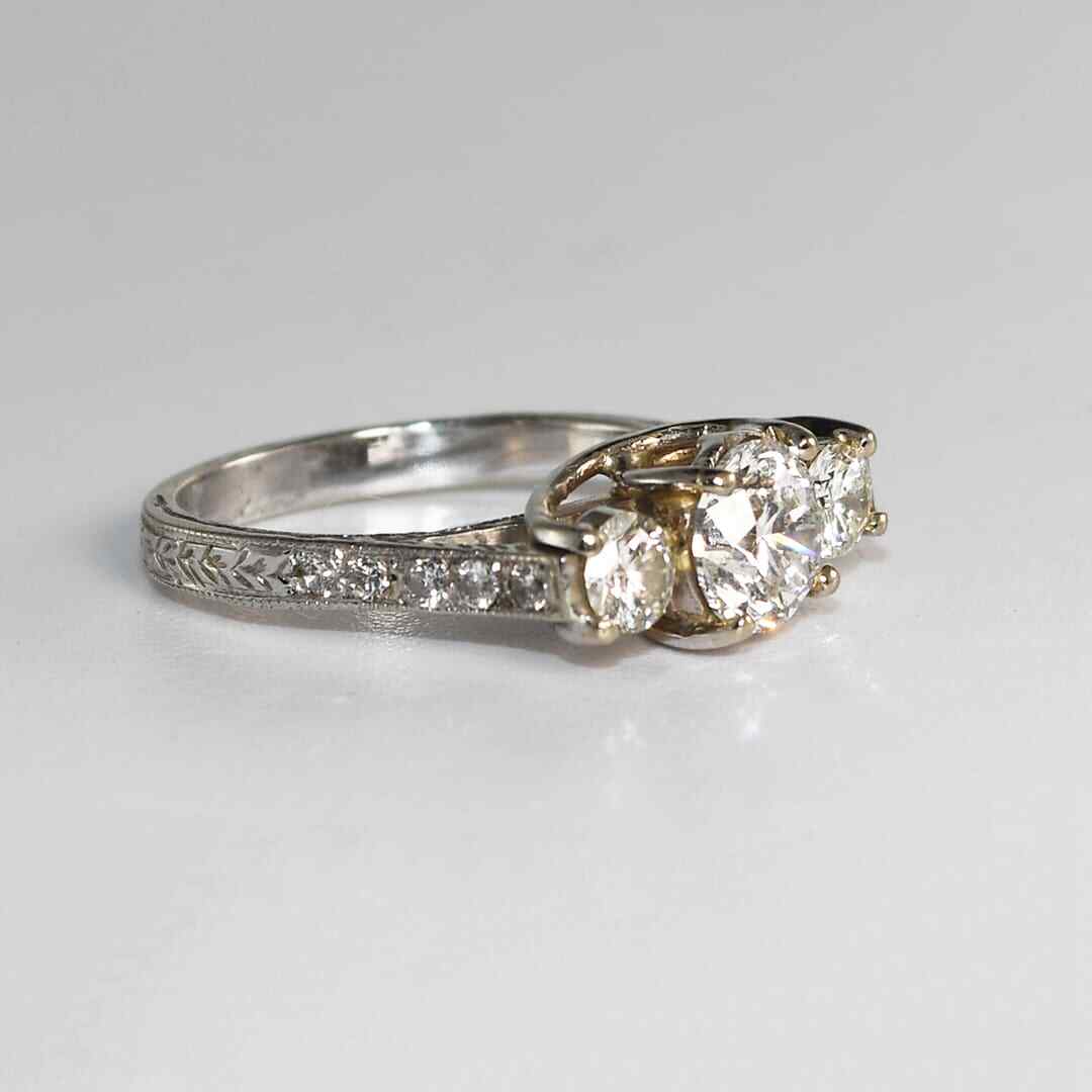 14K White Gold Ladies Three-Stone Diamond Ring