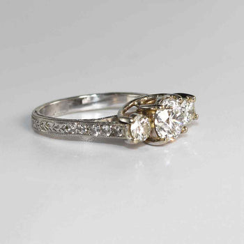 14K White Gold Ladies Three-Stone Diamond Ring