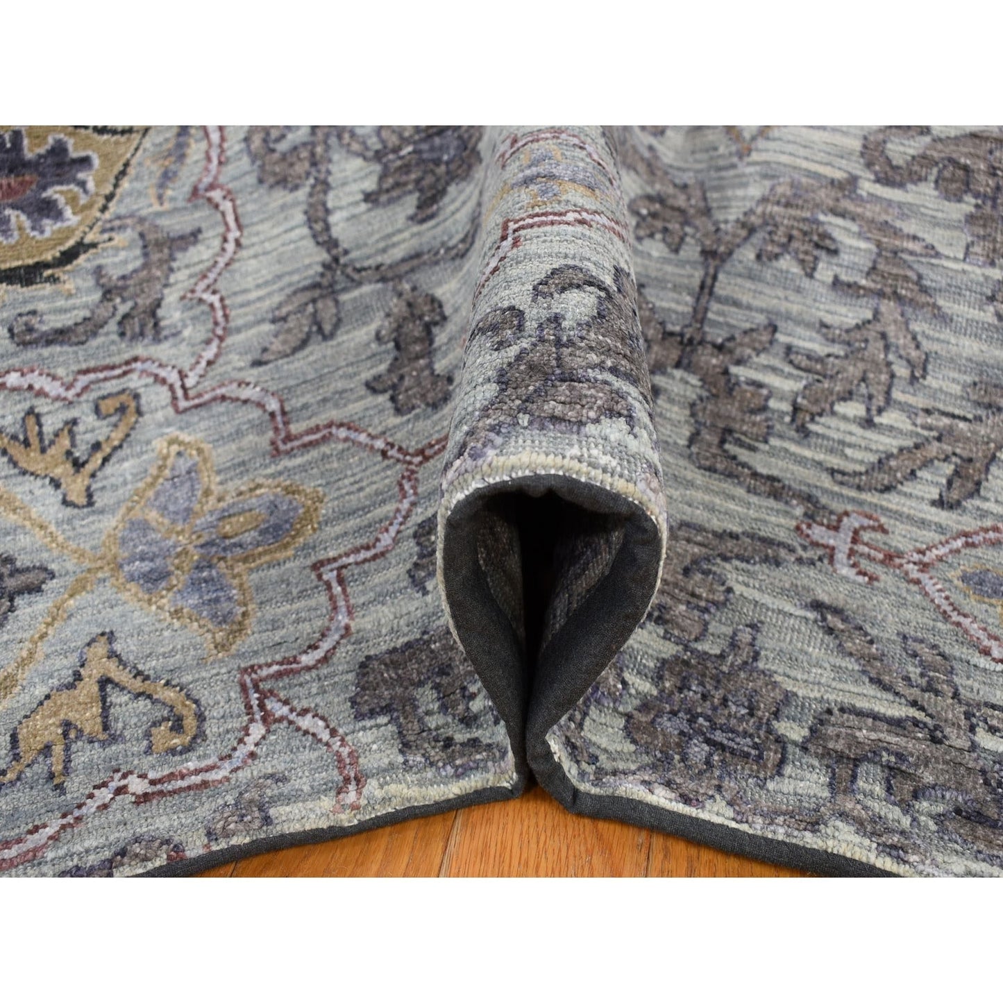 9'X12' Silver Gray The Maharaja Design Silk With Wool Hand Knotted Rug