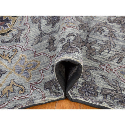 9'X12' Silver Gray The Maharaja Design Silk With Wool Hand Knotted Rug
