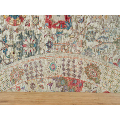 6'X6' Porcelain White Silk And Wool Hand Knotted Tebraz Vase Round Rug