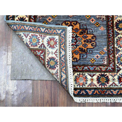 2'7"X8'4" Gray Hand Knotted Super Kazak Runner All Wool Oriental Rug