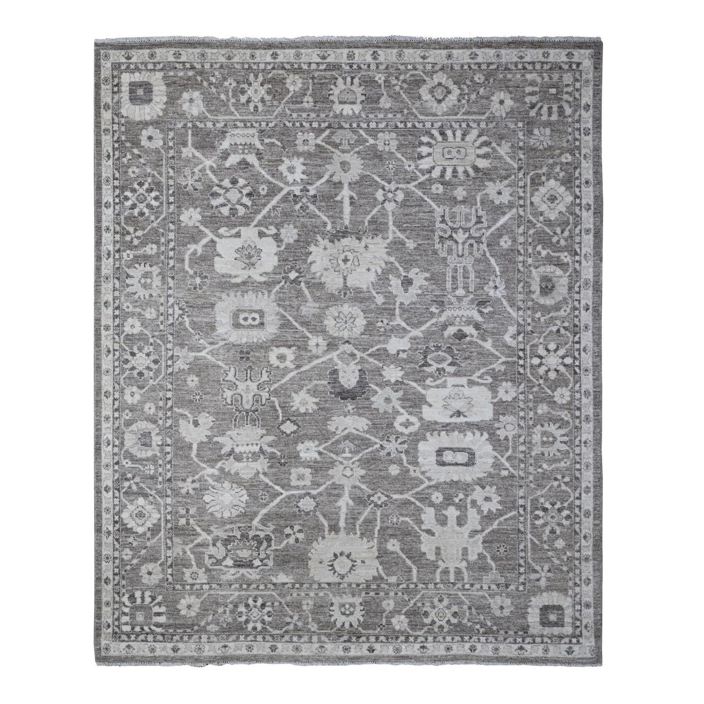 8'1"X9'9" Agreeable Gray Wool Weft Angora Oushak Oriental Rug