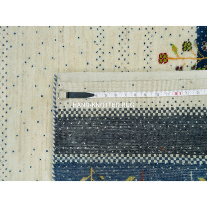 2'7"x9'6" Retro White Lori Buft Gabbeh Tree Design 100% Wool Runner Rug